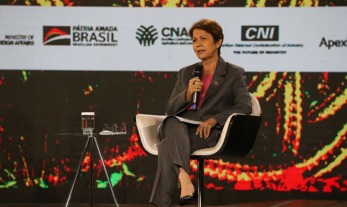 A ministra da Agricultura, Tereza Cristina, durante a cerimônia de abertura da participação do Brasil na, 26ª Conferência das Nações Unidas sobre Mudanças Climáticas (COP26),na sede da Confederação Nacional da Indústria (CNI), em Brasília (Foto: Antonio Cruz/ Agência Brasil)