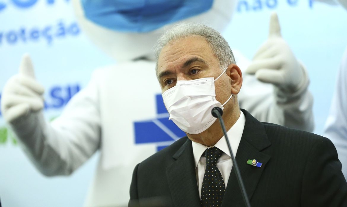 O ministro da Saúde, Marcelo Queiroga, durante o lançamento da campanha Mega Vacinação (Foto: Marcelo Camargo/ Agência Brasil)