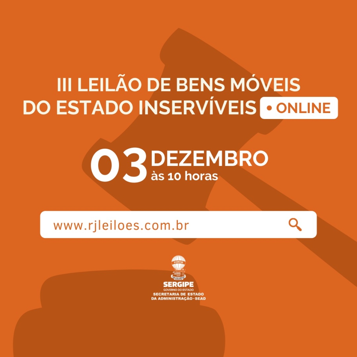 Prazo para visitação de bens móveis inservíveis que irão a leilão público termina nesta quinta, 2/12 (Imagem: Divulgação/ Sead/SE)