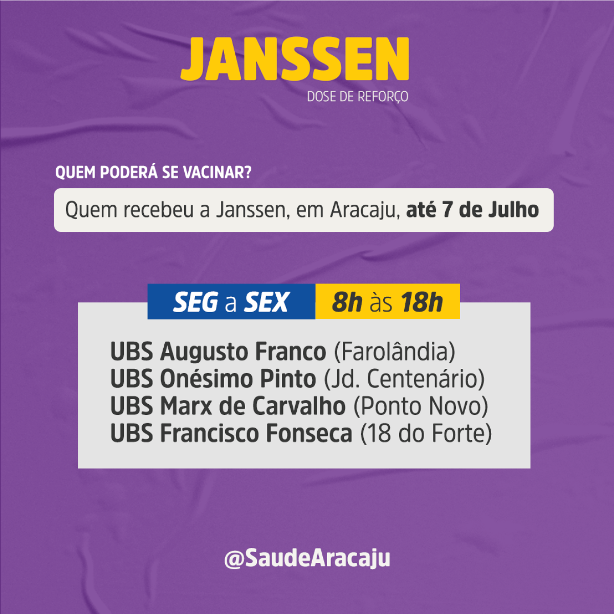 Aracaju amplia dose de reforço de Janssen para vacinados até 7 de julho (Imagem: Prefeitura de Aracaju)