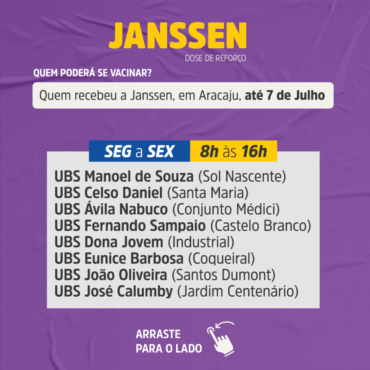 Aracaju amplia dose de reforço de Janssen para vacinados até 7 de julho (Imagem: Prefeitura de Aracaju)