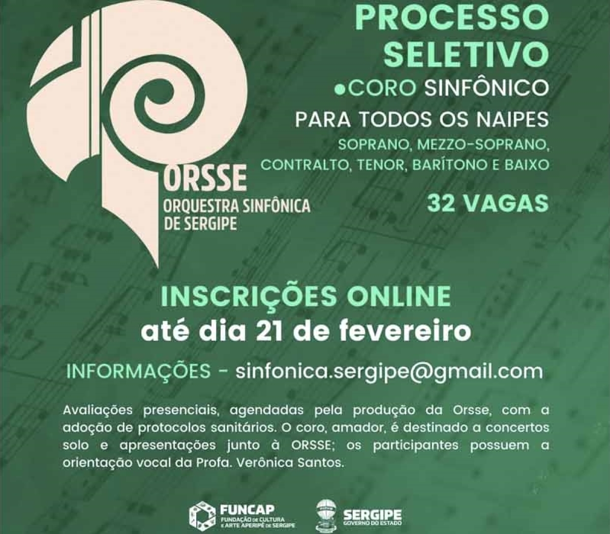 Orquestra Sinfônica de Sergipe abre inscrições para Coro Sinfônico (Imagem: Divulgação)