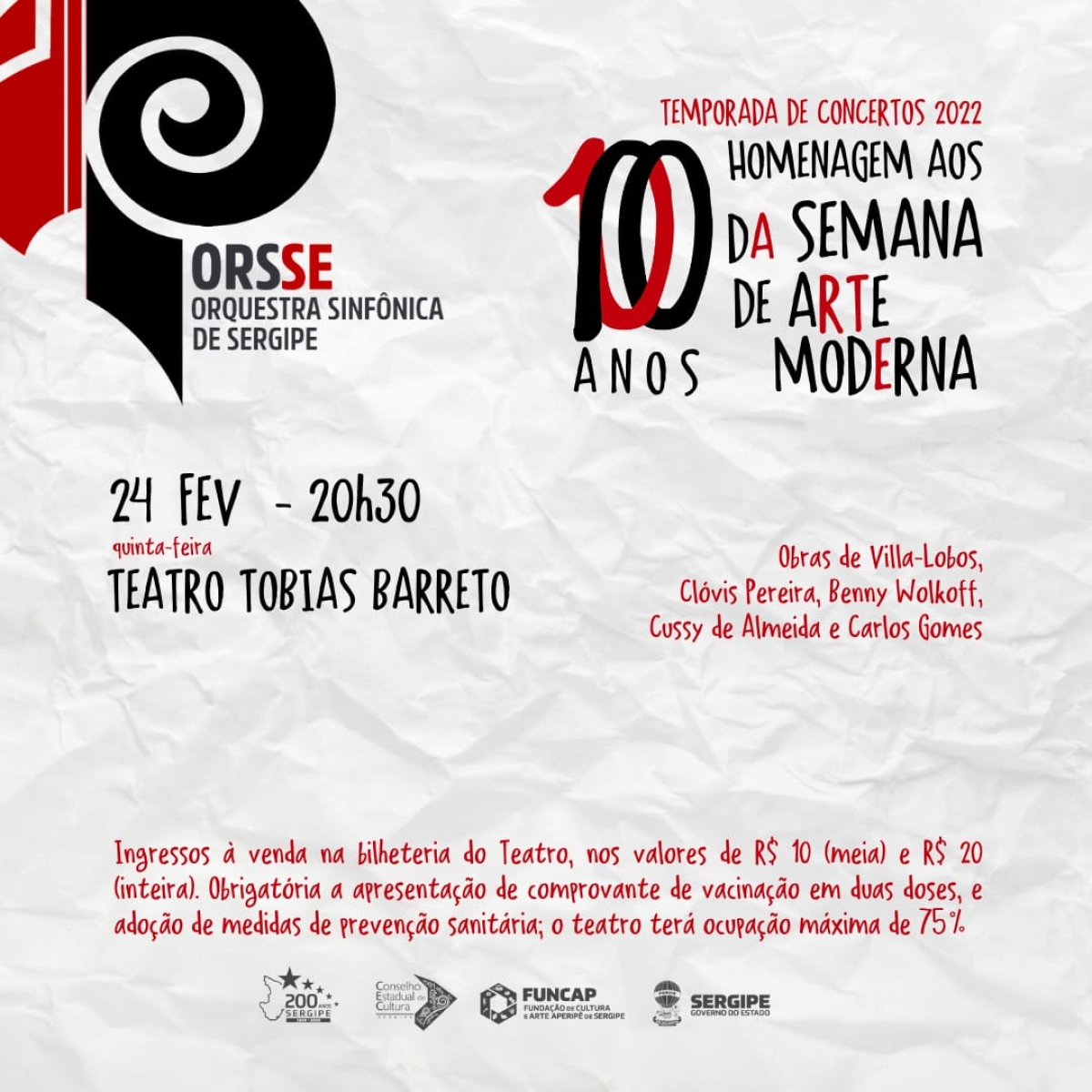 Orsse celebra 100 anos da Semana de 22 com Música Brasileira, no Teatro Tobias Barreto (Imagem: Divulgação) Orsse celebra 100 anos da Semana de 22 com Música Brasileira, no Teatro Tobias Barreto (Imagem: Divulgação)