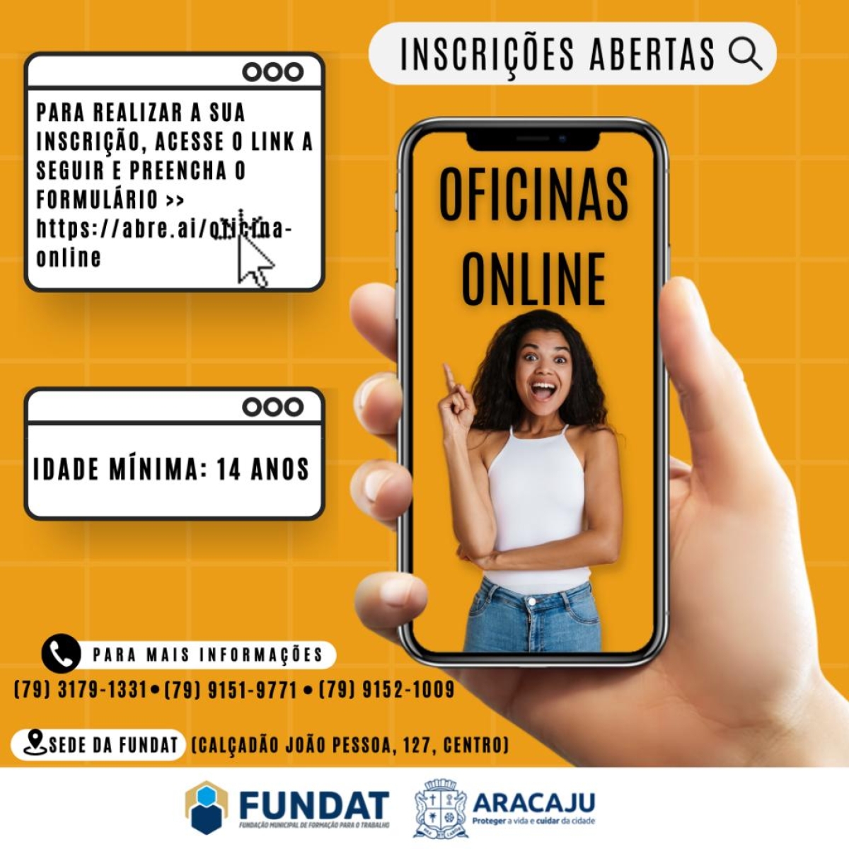 Prefeitura de Aracaju abre inscrições para 1.000 vagas em oficinas online da Fundat (Arte: Ascom Fundat)