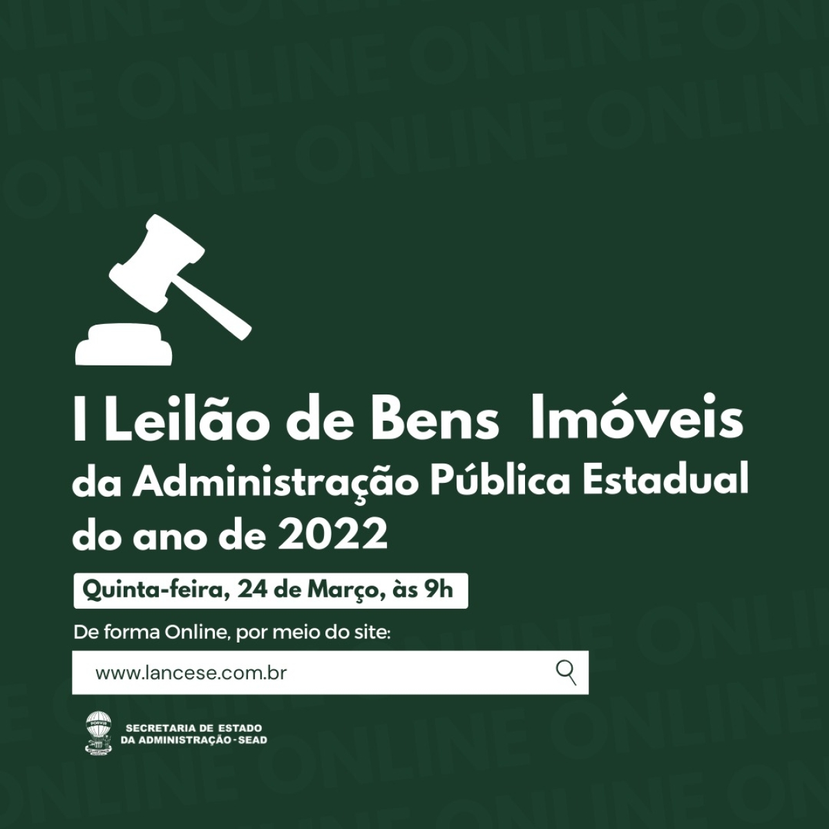 I Leilão de Bens Imóveis acontece nesta quinta-feira, 23/3 (Imagem: Divulgação/ Sead/SE)