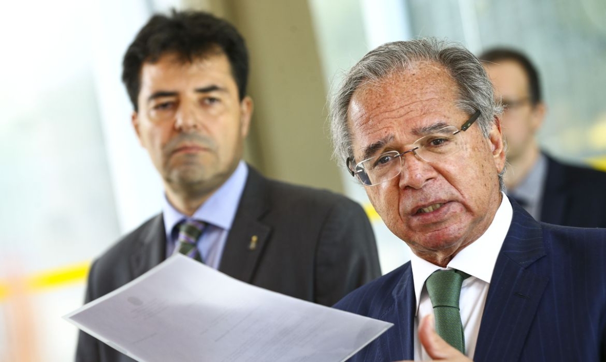 O ministro de Minas e Energia, Adolfo Sachsida, e o ministro da Economia, Paulo Guedes, durante entrevista coletiva - Foto: Marcelo Camargo | Agência Brasil