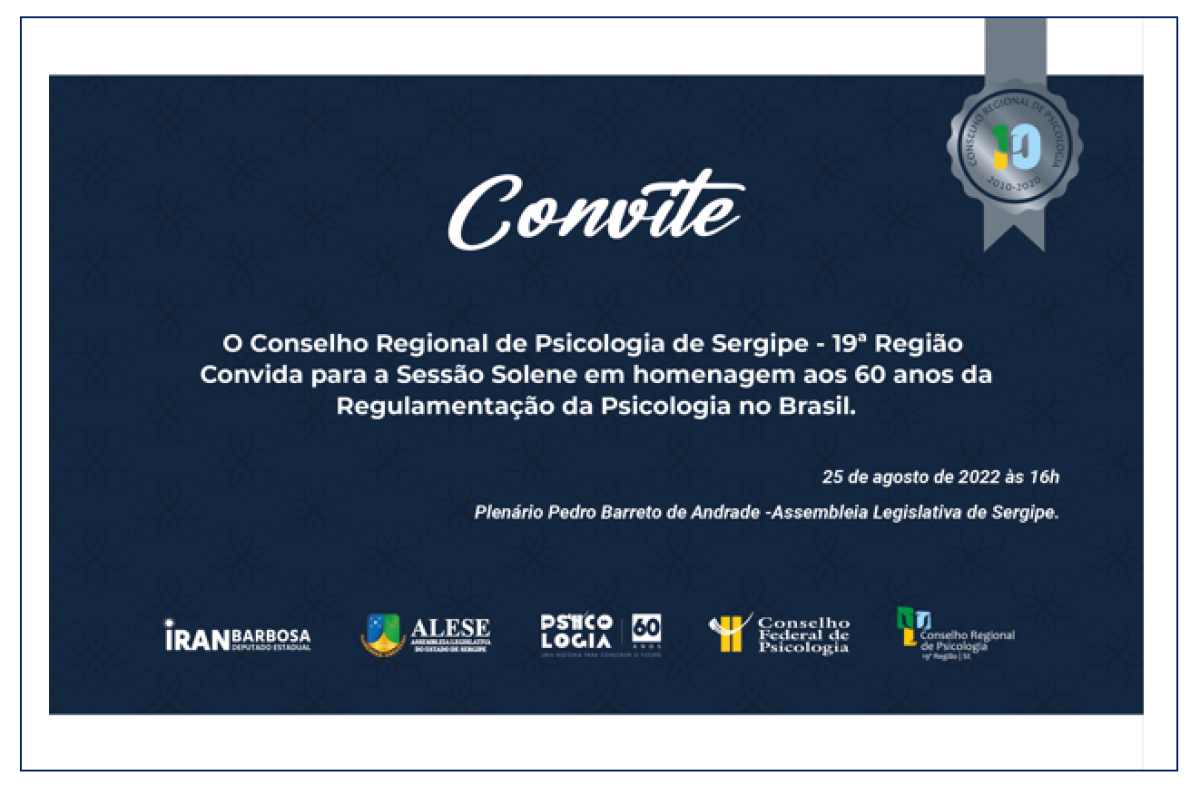 CRP19 será homenageado pela Alese pelos 60 anos da regulamentação da Psicologia no Brasil - Imagem: Divulgação