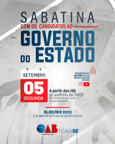 OAB Sergipe realizará sabatina com os candidatos ao Governo - Imagem: Divulgação | OAB/SE