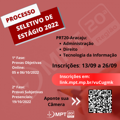 MPT-SE abre seleção para estágio em Administração, Direito e Tecnologia da Informação - Foto: MPT-SE