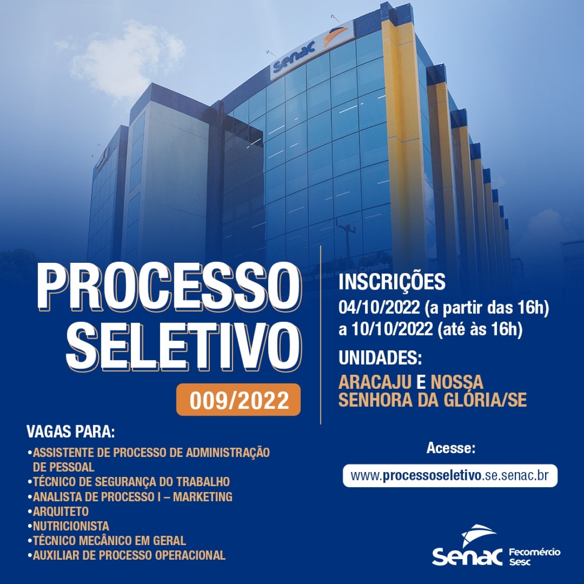 Senac/SE abre processo seletivo para vagas em Aracaju e Nossa Senhora da Glória - Imagem: Divulgação | Senac 