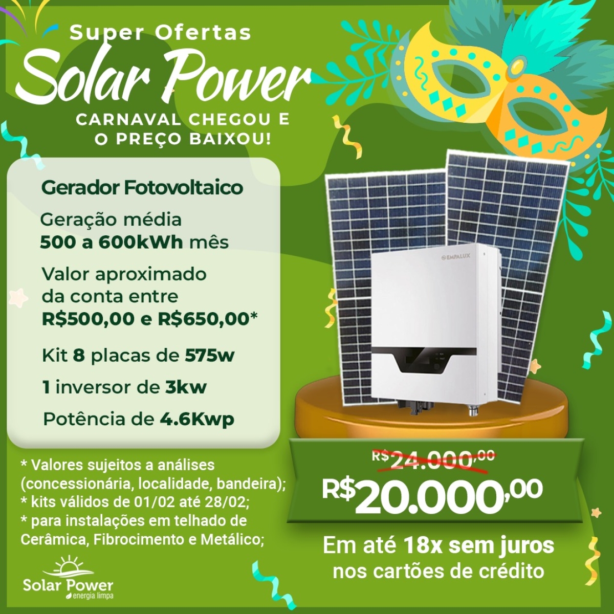 Solar Power - Energia Limpa: fevereiro de Super Ofertas, oportunidade única para quem quer economizar energia em 2023 - Imagem: divulgação/SolarPower