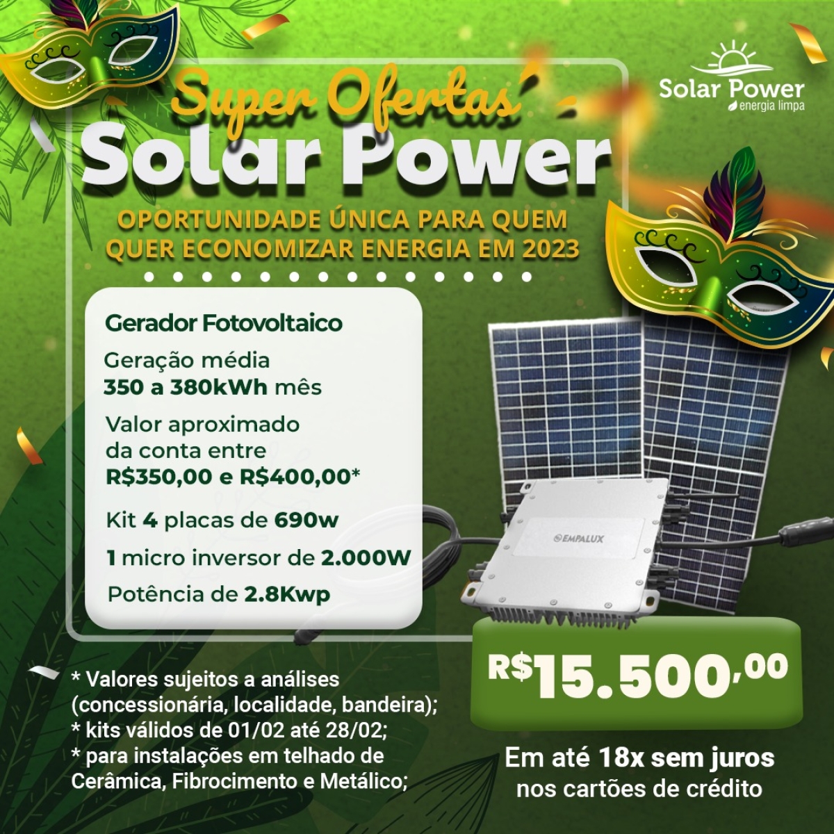 Solar Power - Energia Limpa: fevereiro de Super Ofertas, oportunidade única para quem quer economizar energia em 2023 - Imagem: divulgação/SolarPower