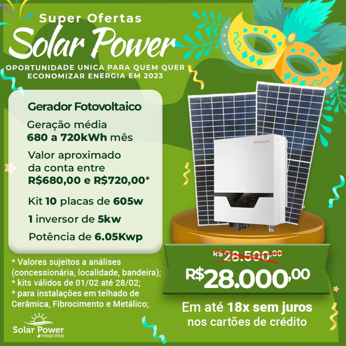 Solar Power - Energia Limpa: fevereiro de Super Ofertas, oportunidade única para quem quer economizar energia em 2023 - Imagem: divulgação/SolarPower