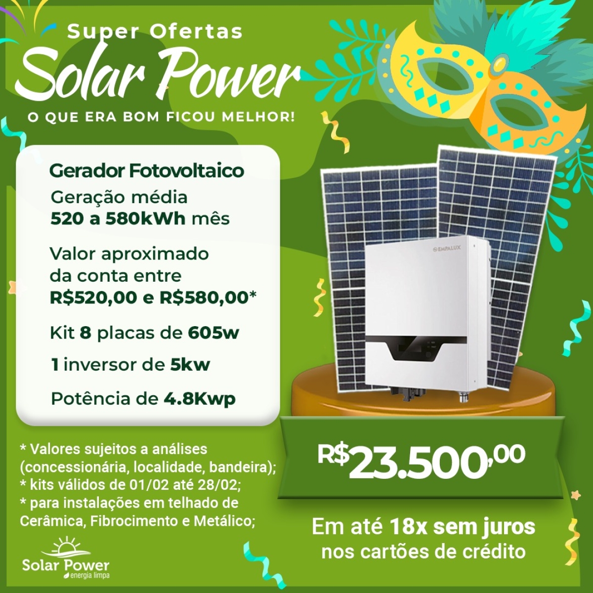 Solar Power - Energia Limpa: fevereiro de Super Ofertas, oportunidade única para quem quer economizar energia em 2023 - Imagem: divulgação/SolarPower