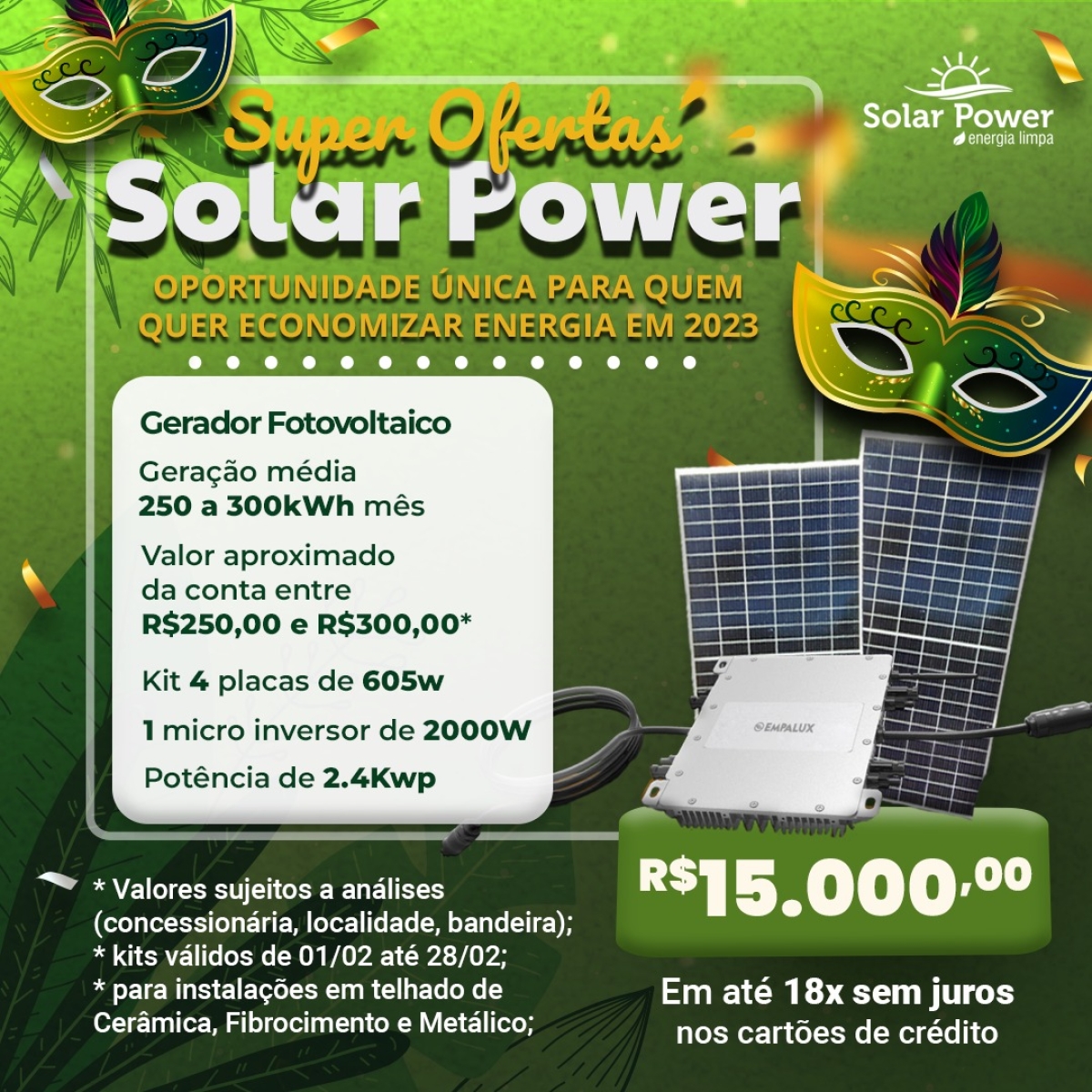 Solar Power - Energia Limpa: fevereiro de Super Ofertas, oportunidade única para quem quer economizar energia em 2023 - Imagem: divulgação/SolarPower