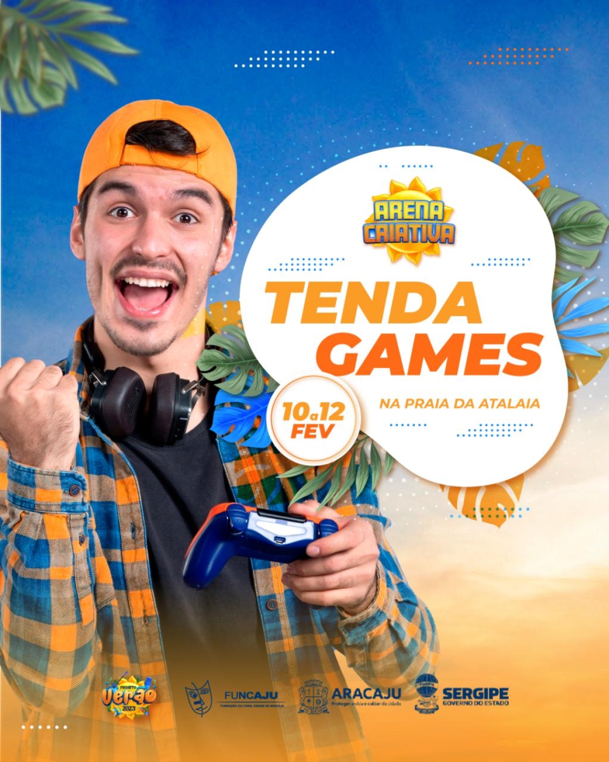 Projeto Verão 2023 terá campeonato de jogos eletrônicos na Tenda Games - Arte: Ascom Funcaju Projeto Verão 2023 terá campeonato de jogos eletrônicos na Tenda Games - Arte: Ascom Funcaju