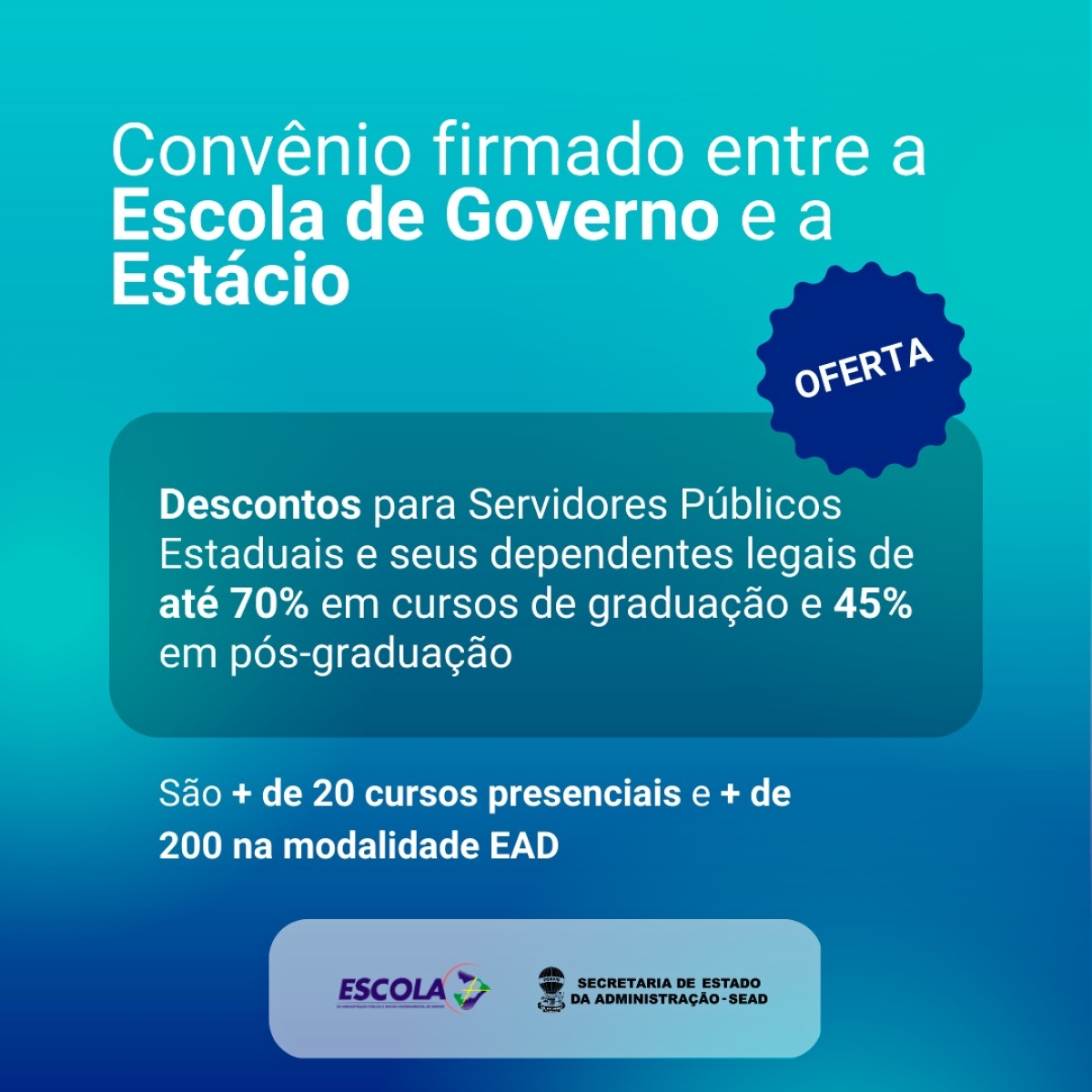 Parceria da Escola de Governo com Estácio proporciona descontos para servidores públicos e seus dependentes - Imagem: Divulgação