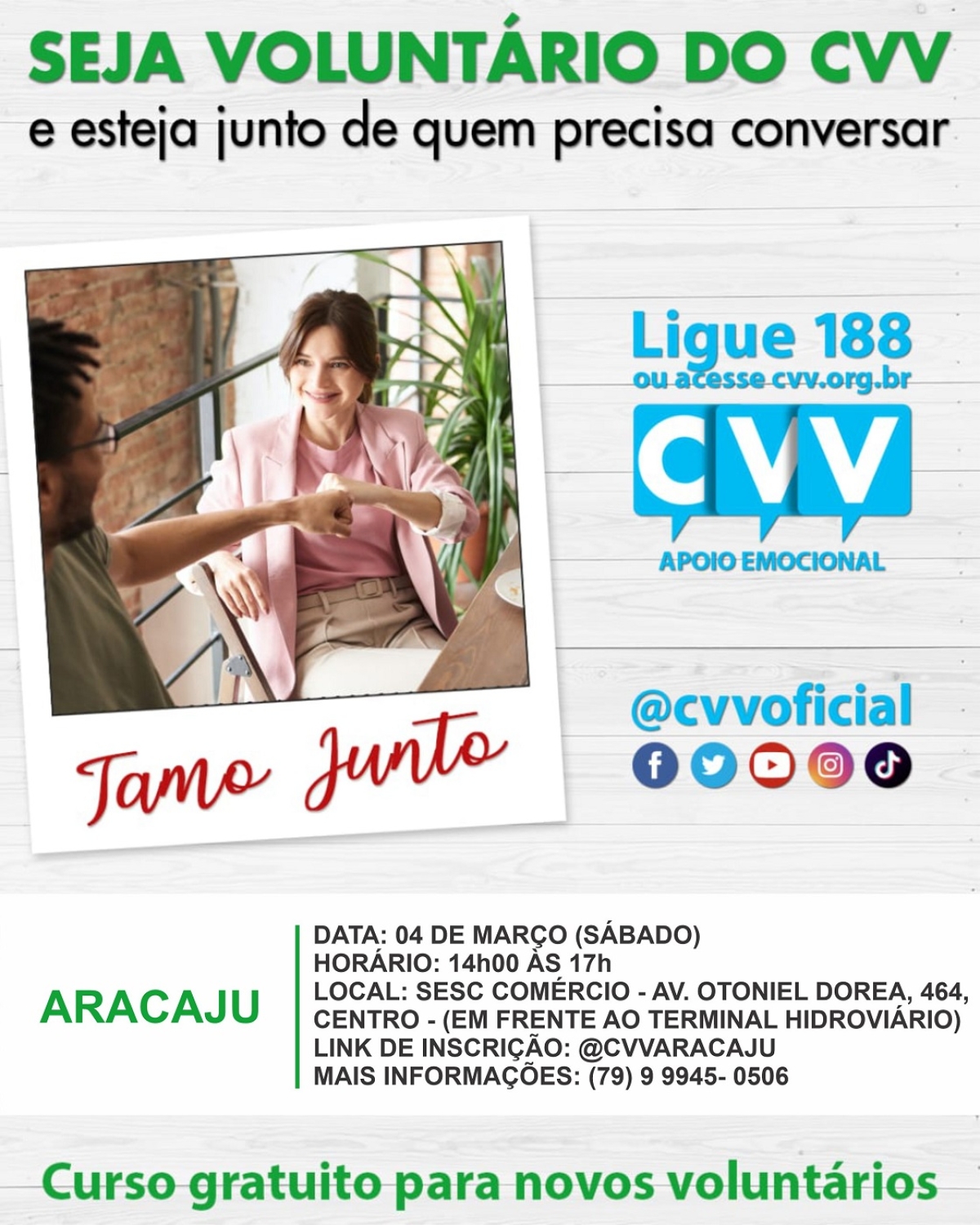 CVV Aracaju abre inscrições para novos voluntários 2023 - Imagem: Divulgação | CVV Aracaju