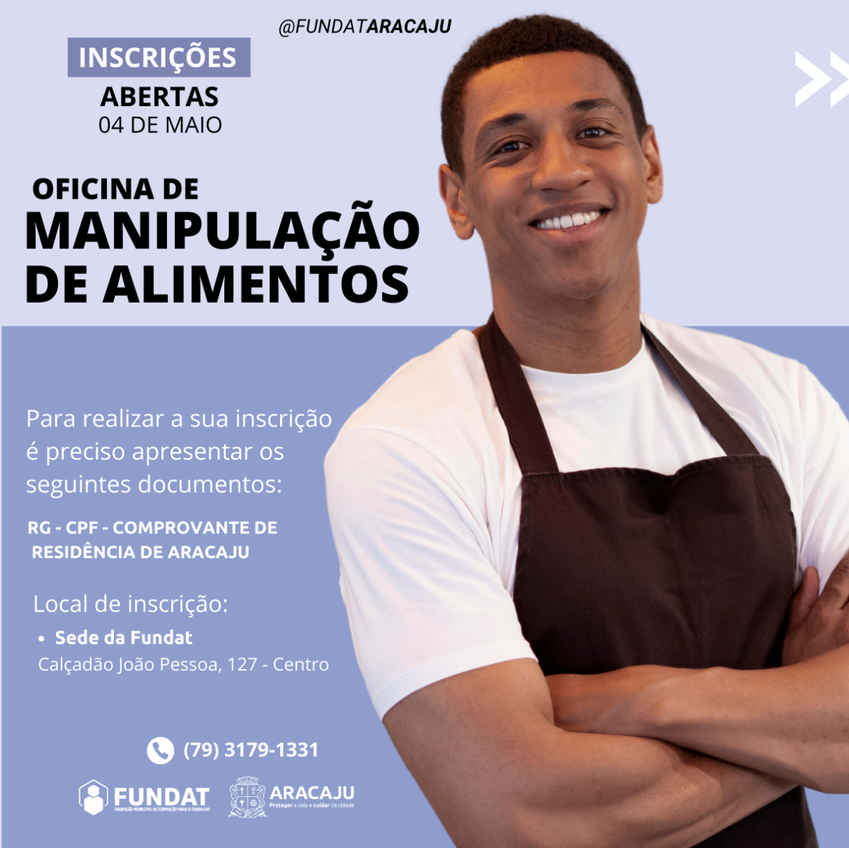 Fundat abre inscrições para a oficina de Manipulação de Alimentos - Imagem: Divulgação | Fundat
