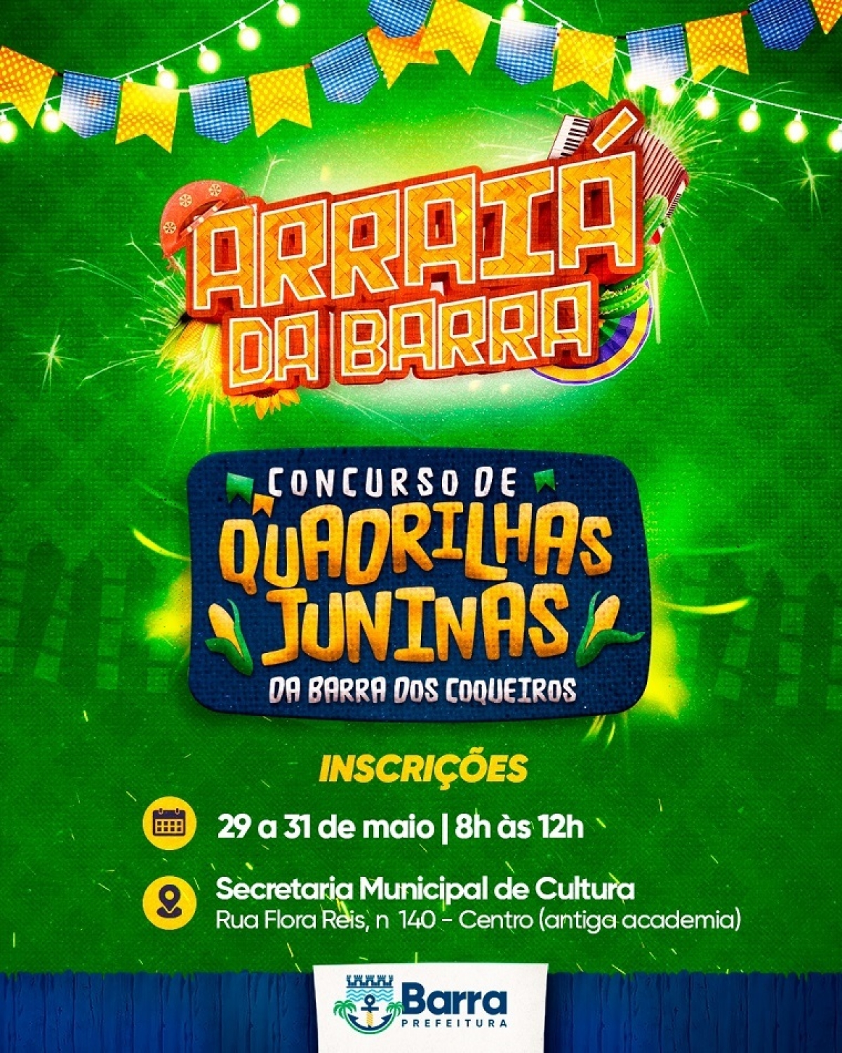 Arraiá da Barra: Prefeitura da Barra dos Coqueiros realizará inscrições para concurso de quadrilhas de 29 a 31 de maio - Imagem: Divulgação | Prefeitura da Barra dos Coqueiros