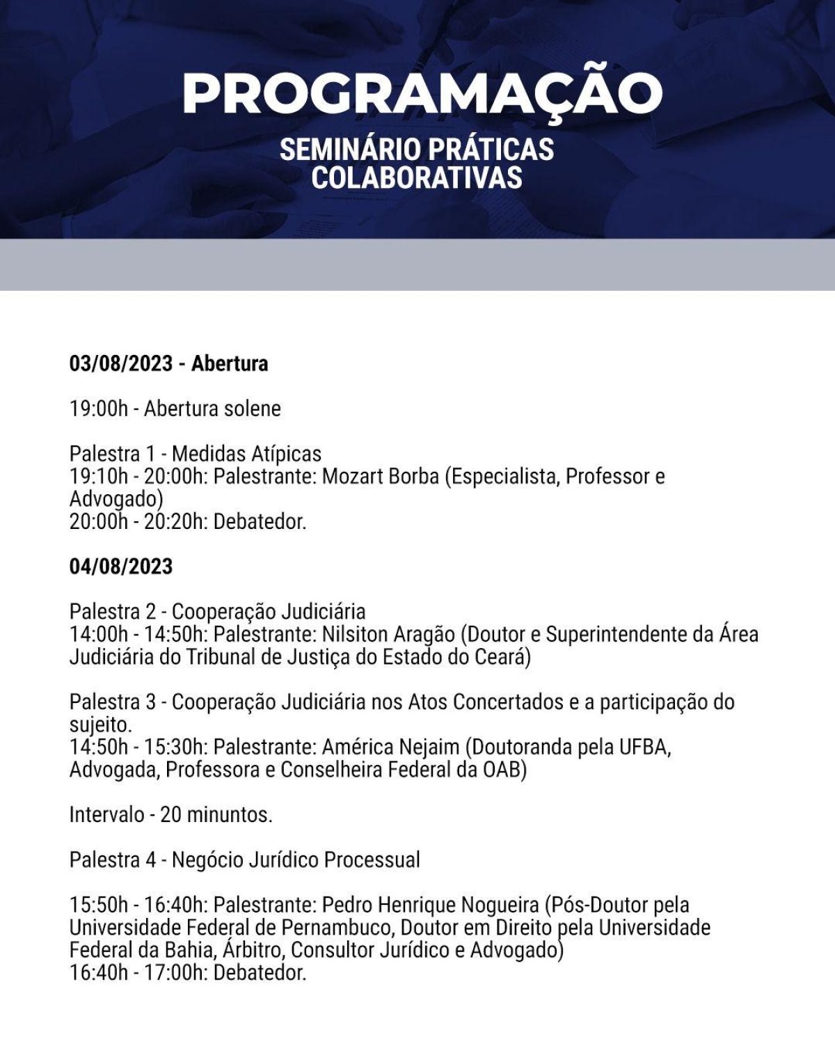 Programação do II Seminário de Práticas Colaborativas - Imagem: Divulgação