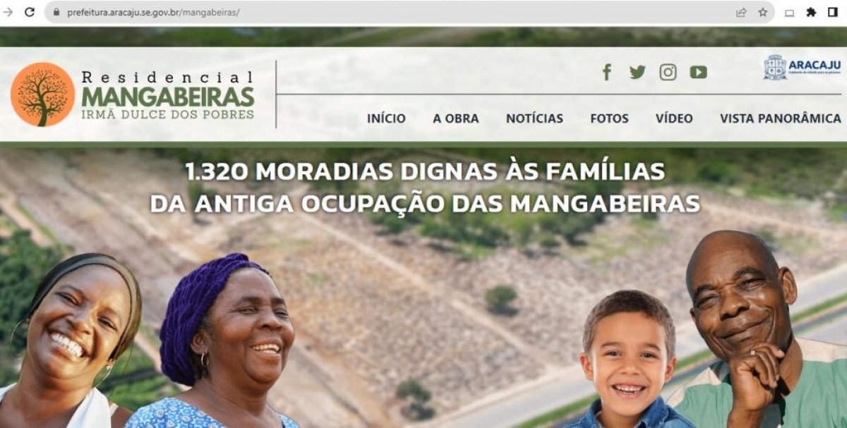 Prefeitura de Aracaju lança site do Residencial Mangabeiras Irmã Dulce dos Pobres - Imagem: Reprodução