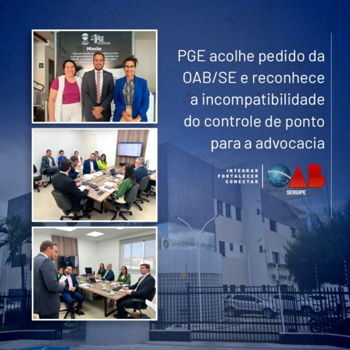PGE acolhe pedido da OAB/SE e reconhece a incompatibilidade do controle de ponto para a advocacia - Imagem: OAB/SE