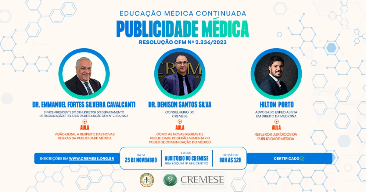 Conselho Regional de Medicina vai realizar evento para discutir as novas regras da Publicidade Médica - Imagem: Divulgação | Cremese