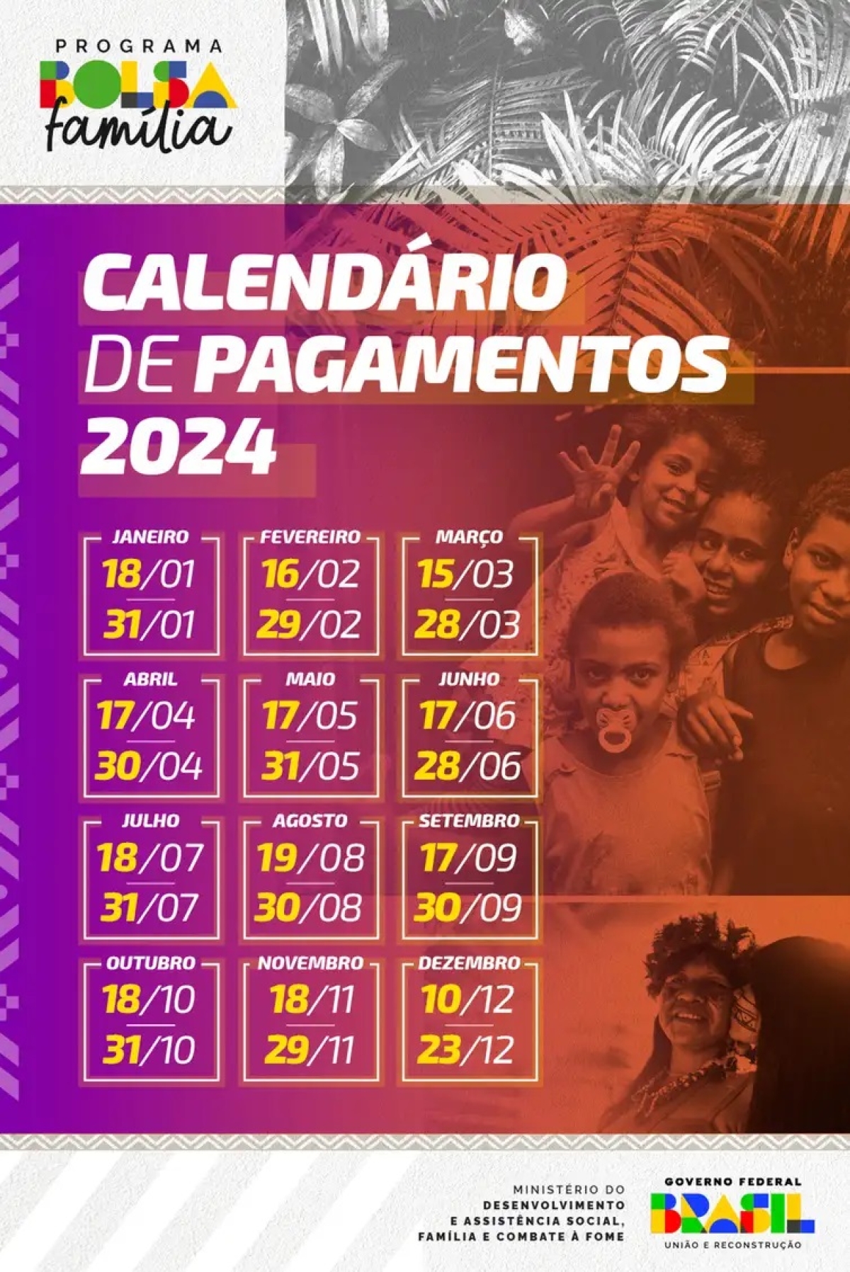 Brasilia (DF), 27/12/2023 - Calendário de pagamento do Bolsa Família - Foto: Reprodução | MDS