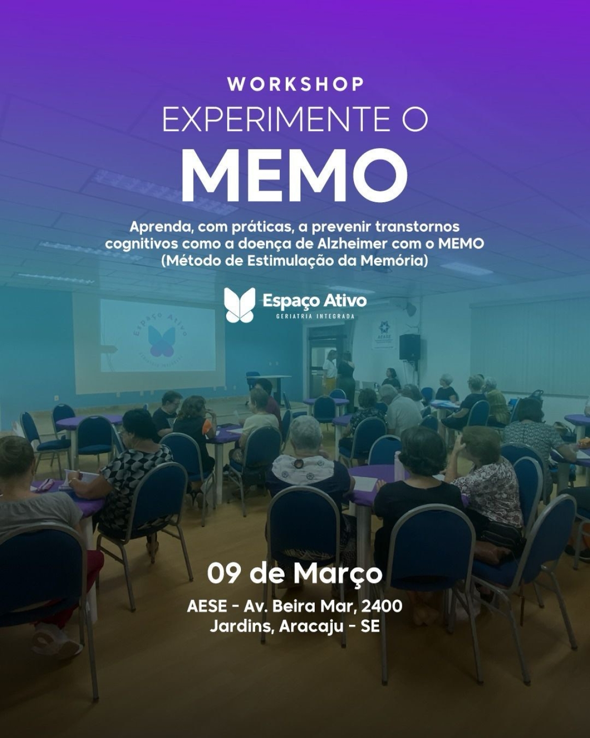 Workshop gratuito que ensina a prevenir transtornos cognitivos como o Alzheimer acontece em Aracaju - Imagem: Divulgação Workshop gratuito que ensina a prevenir transtornos cognitivos como o Alzheimer acontece em Aracaju - Imagem: Divulgação