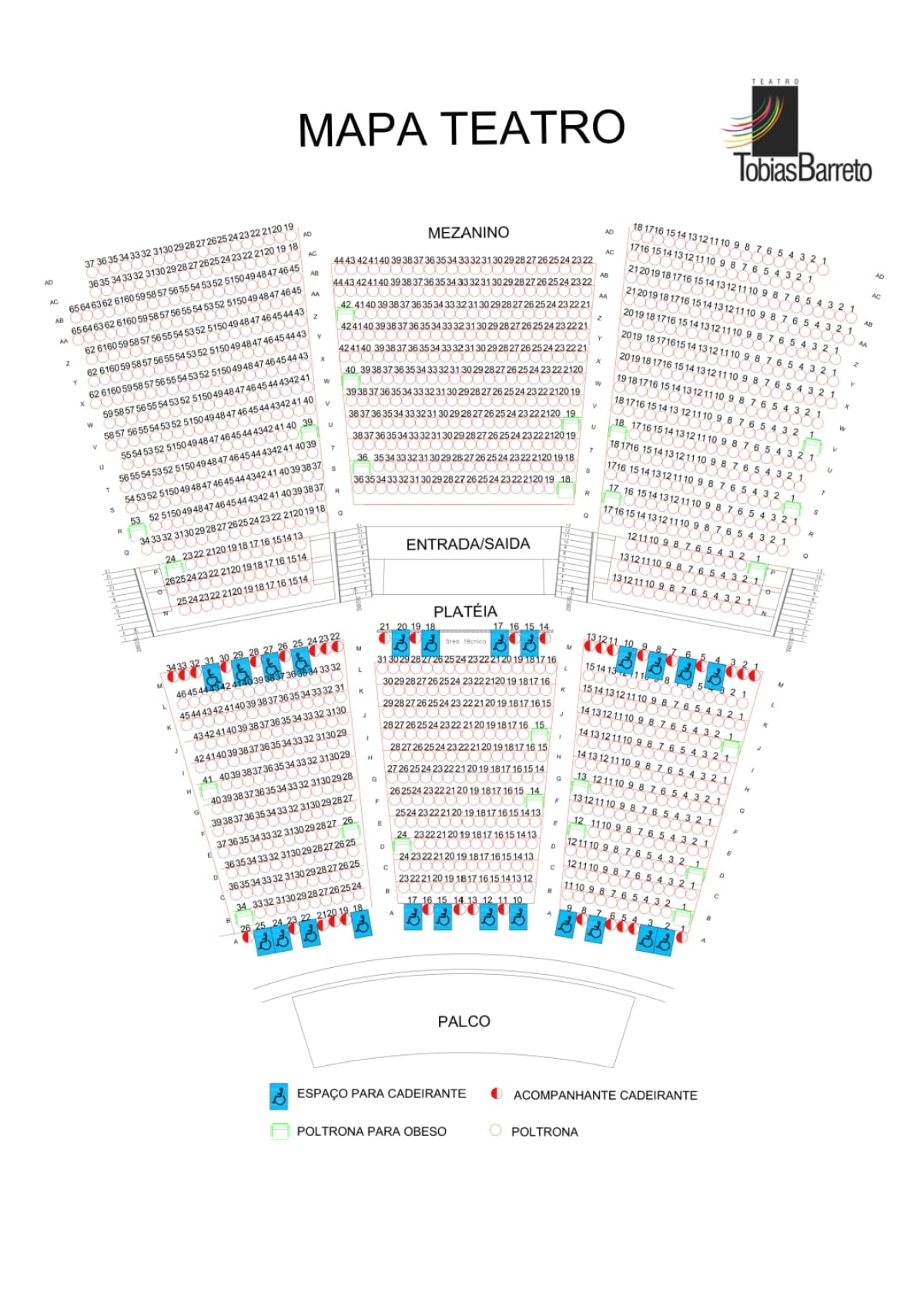 Mapa dos assentos do Teatro Tobias Barreto - Imagem: Divulgação Mapa dos assentos do Teatro Tobias Barreto - Imagem: Divulgação