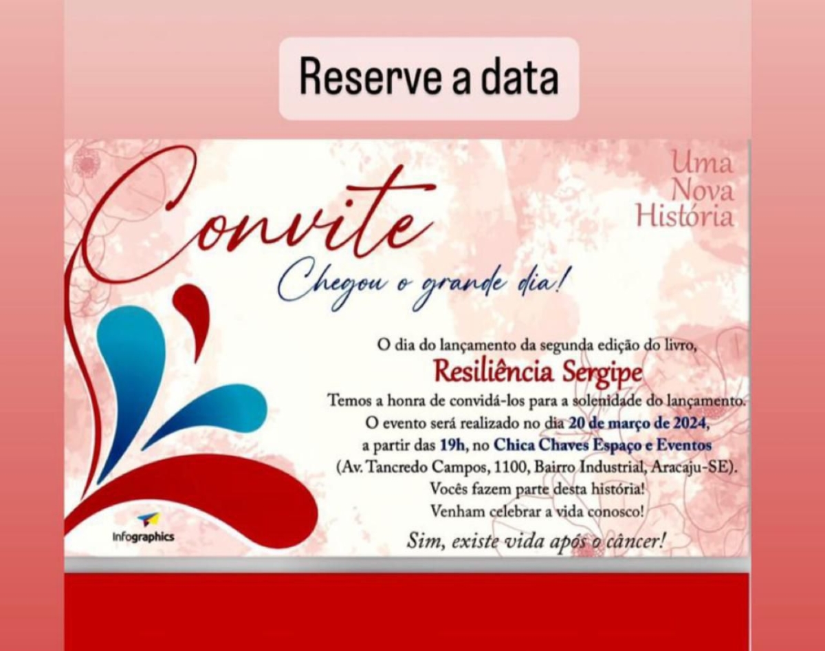 Convite para o lançamento da 2ª edição do livro "Resiliência Sergipe" - Imagem: Divulgação