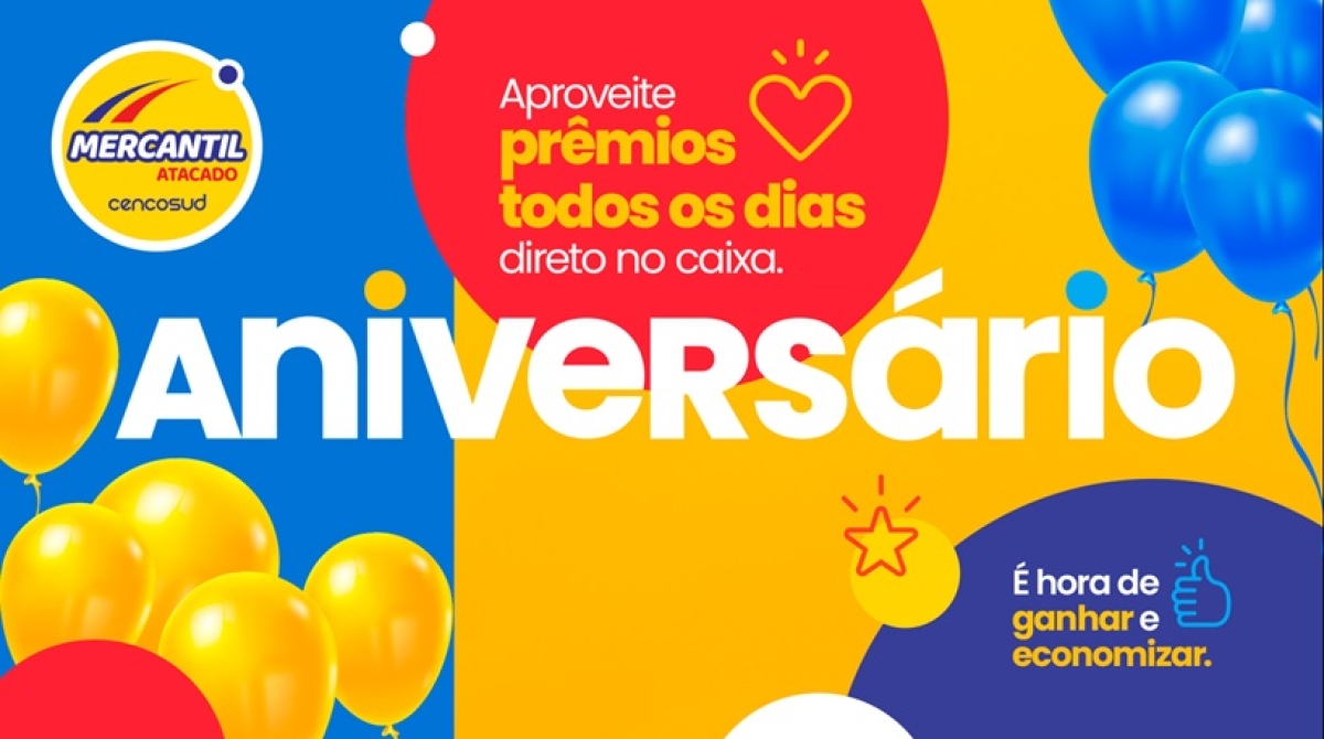 Aniversário Mercantil Atacado sorteia vale-compras de R$ 100 no caixa - Imagem: Divulgação