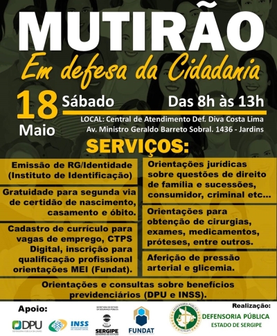 Defensoria Pública realiza Mutirão da Cidadania dia 18 de maio - Imagem: Divulgação/DPESE
