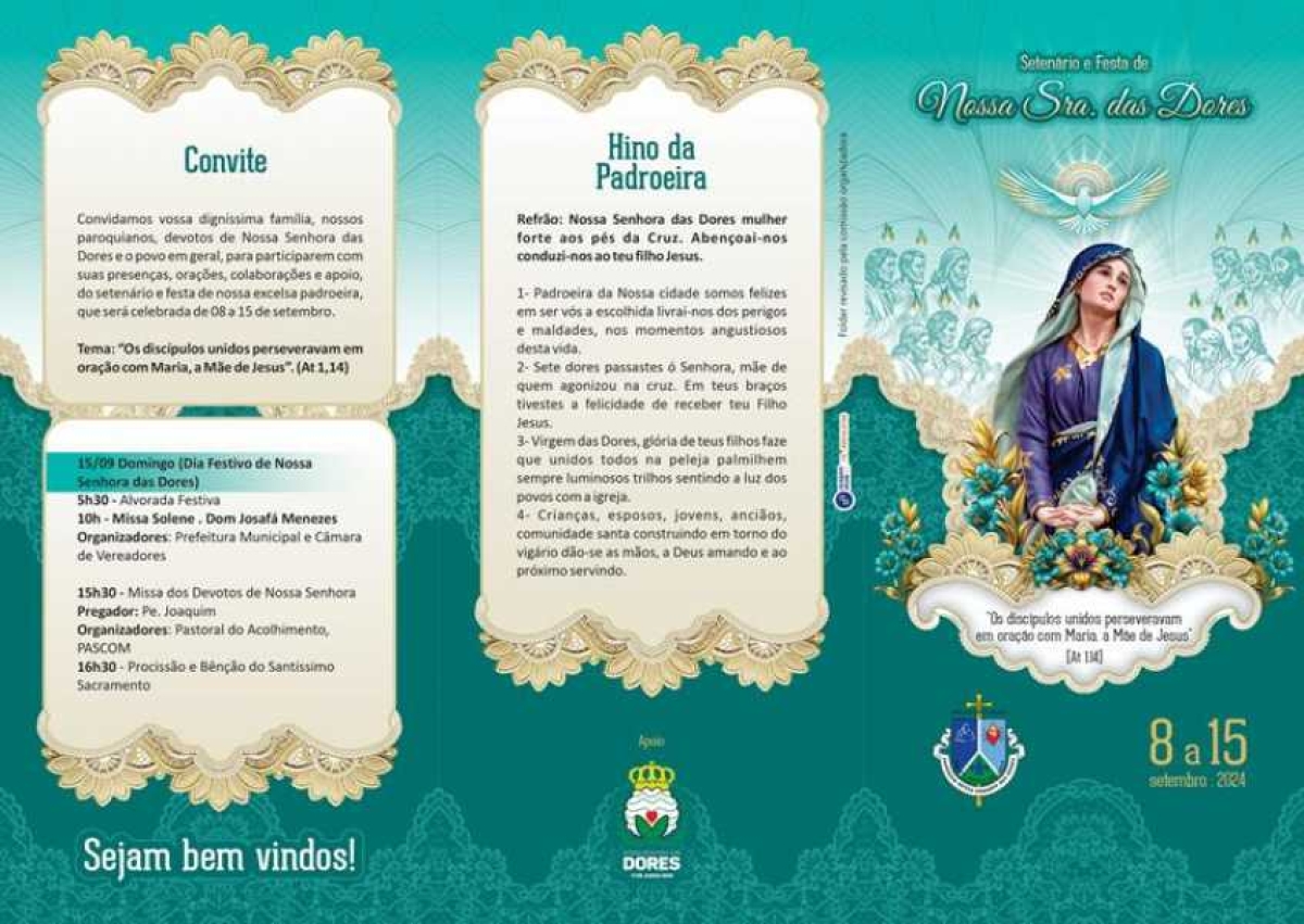 Setenário e Festa de Nossa Senhora das Dores de 08 a 15 de setembro de 2024 - Foto: Visite Dores/Divulgação
