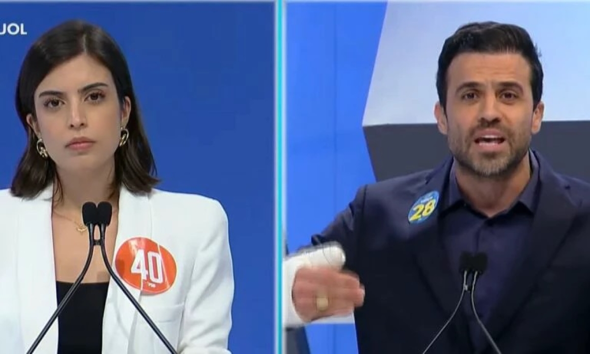 Tabata Amaral e Pablo Marçal em debate - Foto: Reprodução/RedeTV!
