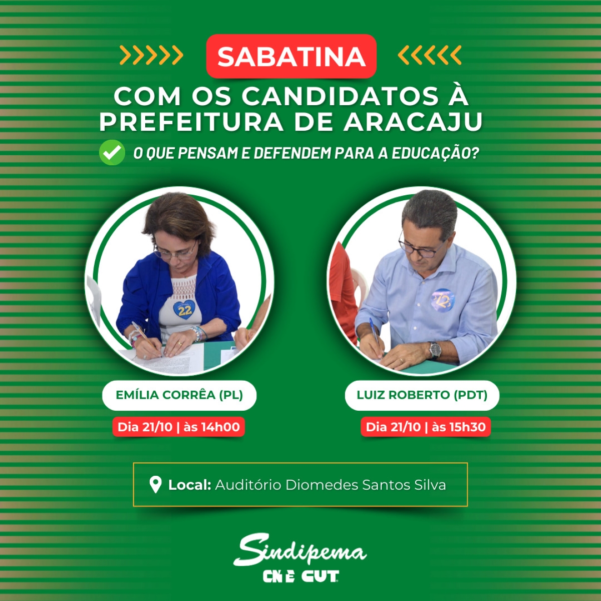 Sindipema realizará sabatina com candidatos à Prefeitura de Aracaju - Foto: Divulgação/Assessoria
