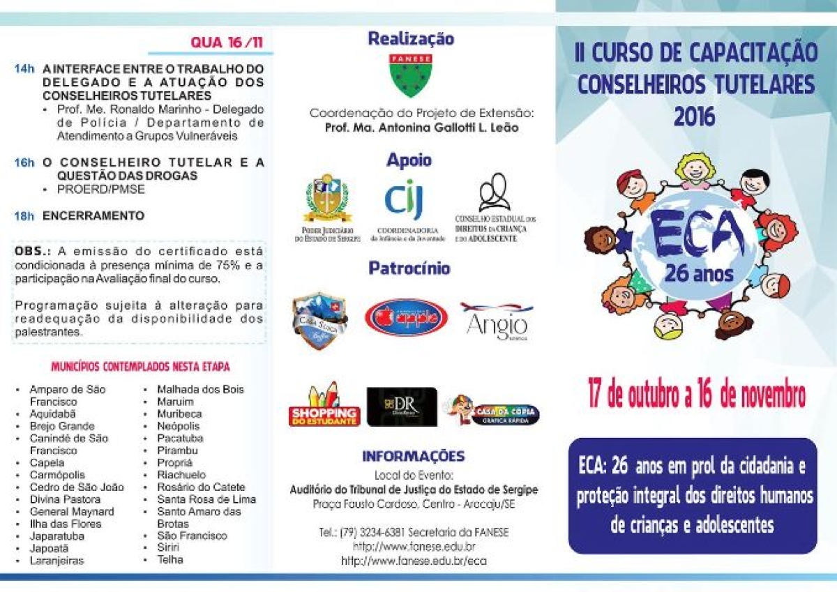 Folder do Curso de Capacita��o profissional para os Conselheiros Tulelares (Imagem: Divulga��o/Assessoria Fanese)