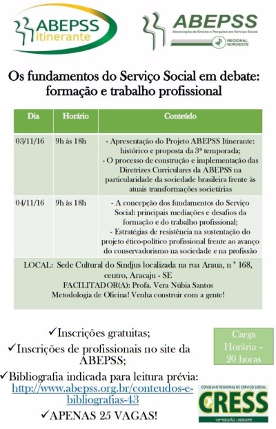 ABEPSS e CRESS/SE realizam oficina sobre formao e trabalho profissional no servio social (Imagem: Divulgao/Cress/SE)