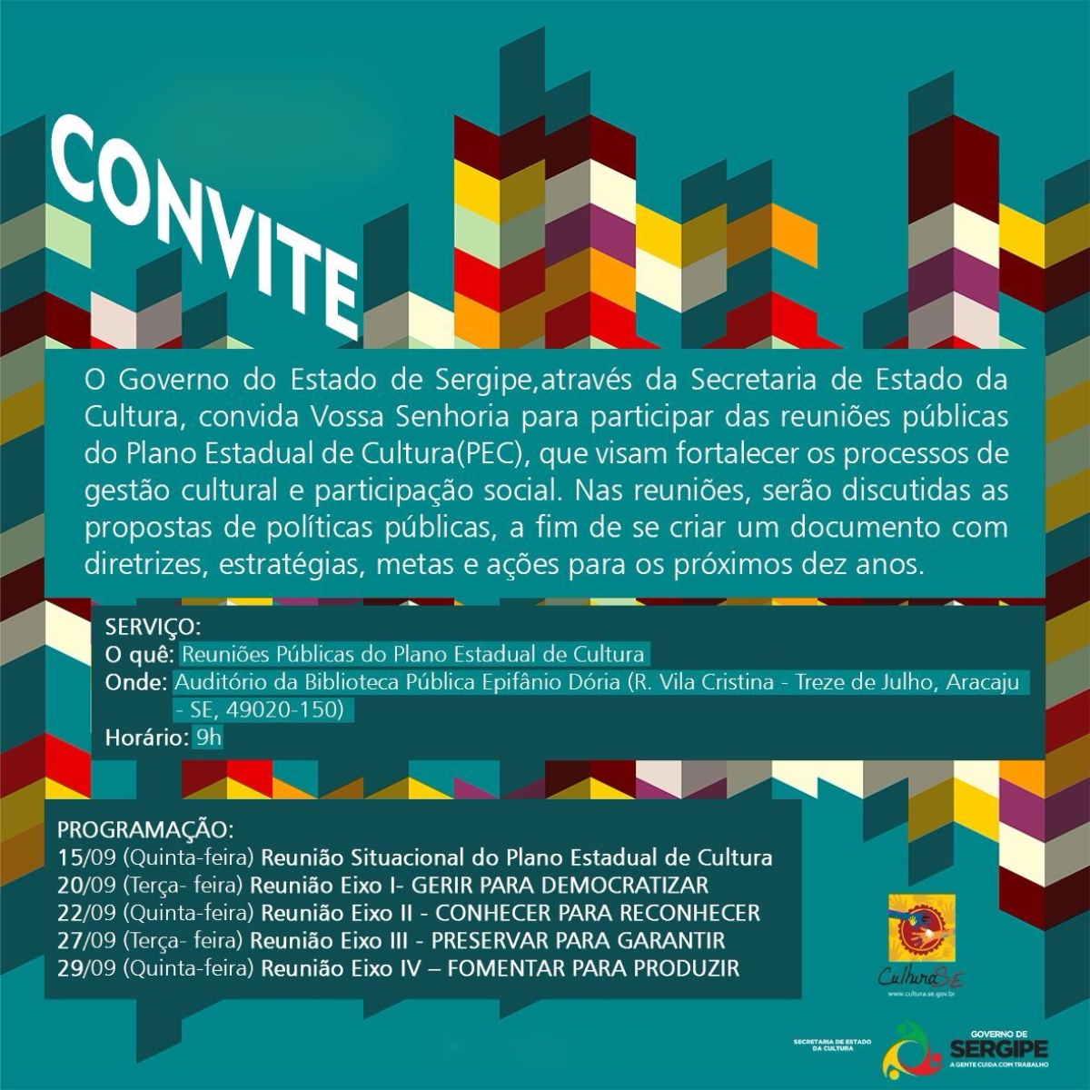 Convite - Reunio do Plano Estadual de Cultura (Imagem: Divulgao/Secult/SE)