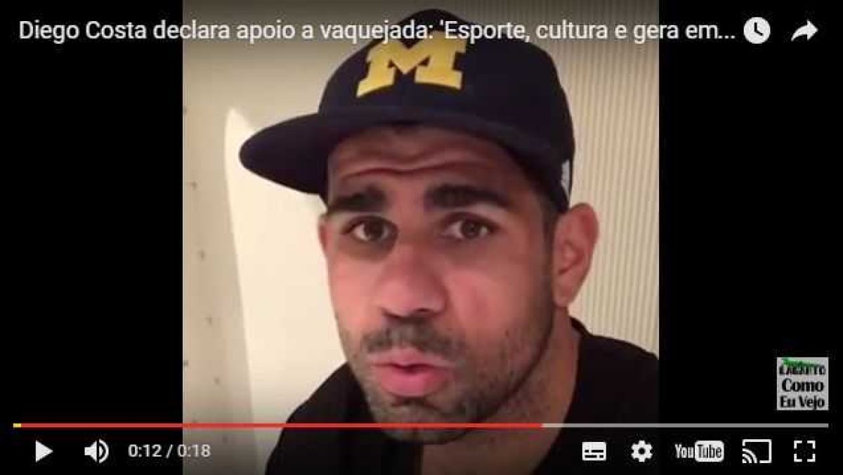 Diego Costa declara apoio a vaquejada: 'Esporte, cultura e gera emprego' (Imagem: Reproduo/YouTube)