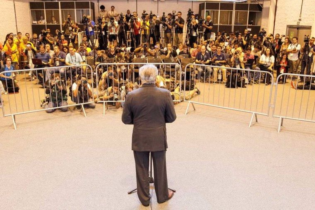 Presidente em exerccio, Michel Temer fez pronunciamento a jornalistas depois de reunio de trabalho sobre os Jogos Olmpicos no Parque Olmpico da Barra (Foto: Beto Barata/PR)