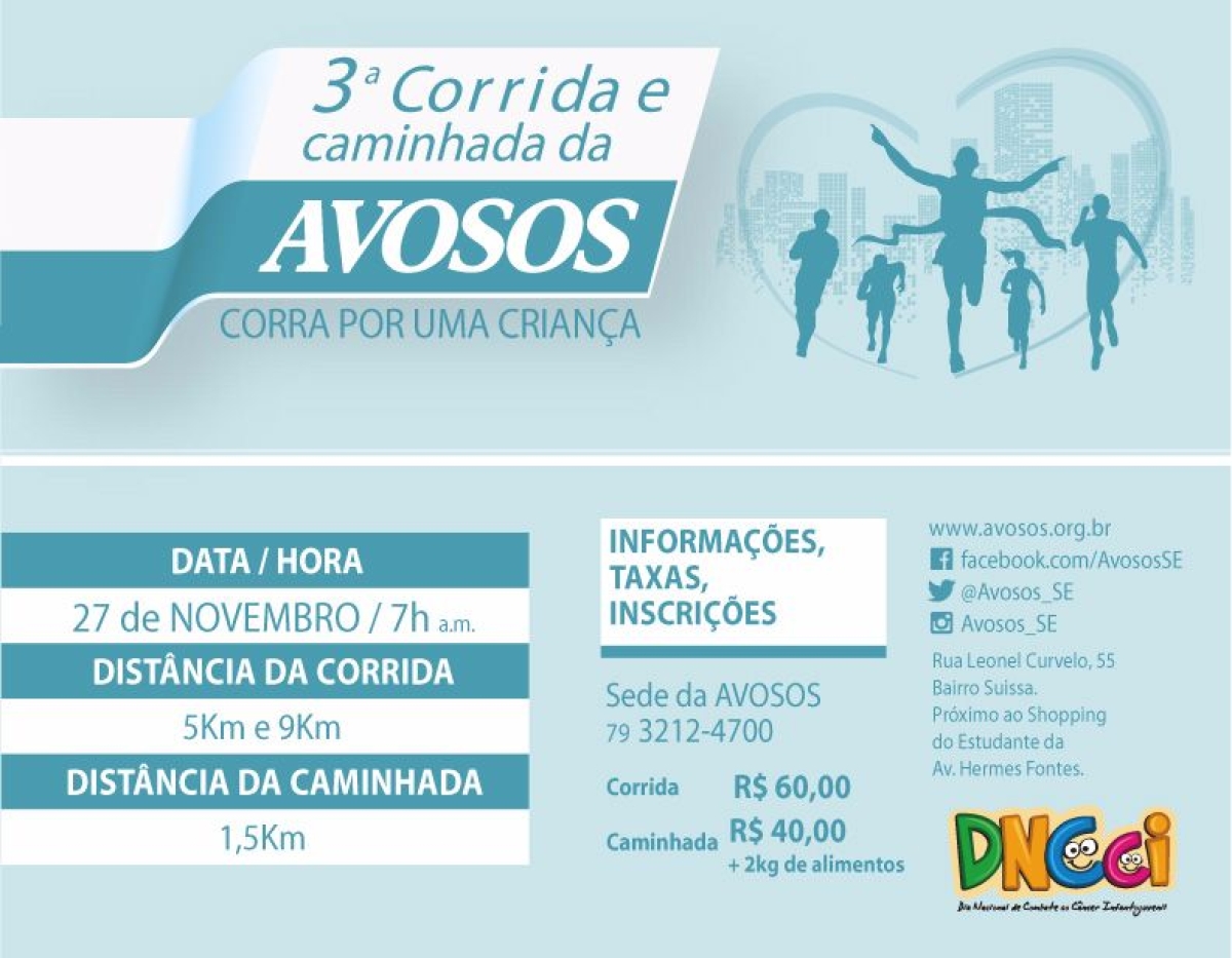 Inscries abertas para a 3 Corrida e Caminhada da Avosos (Imagem: Divulgao/Assessoria Avosos)