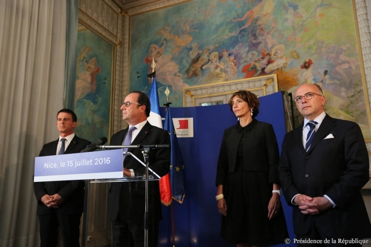 Presidente da Frana, Franois Hollande, em coletiva de imprensa sobre os atentados terroristas em Nice (Foto: Elysee)