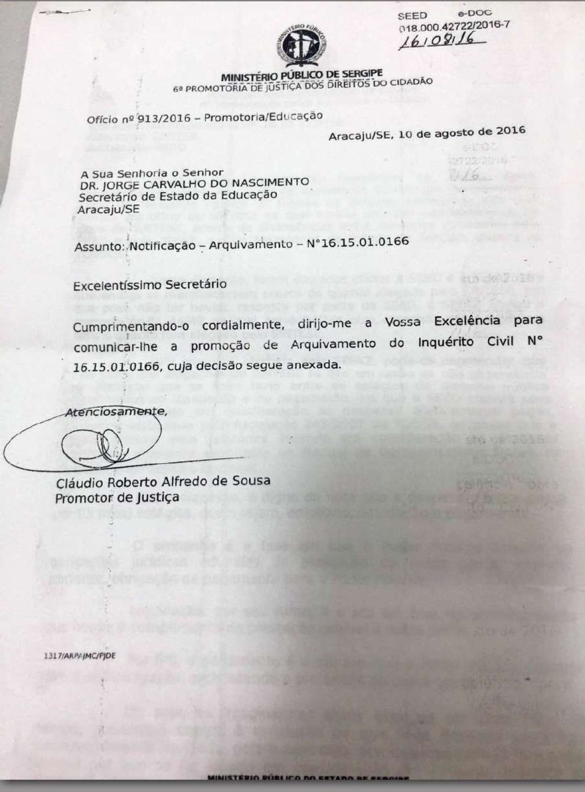 MP/Sergipe diz que no procede denncia do SINTESE de desvios do Fundeb e decide arquiv-la (Imagem: Transcrito do NeNotcias)