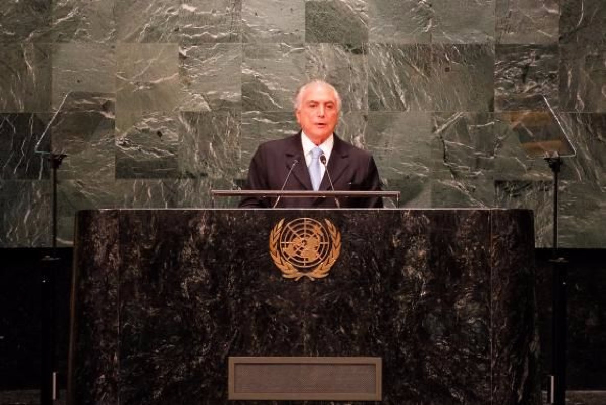 O  presidente  Michel Temer faz discurso de abertura da Assembleia Geral das Naes Unidas (Imagem: Beto Barata/PR)