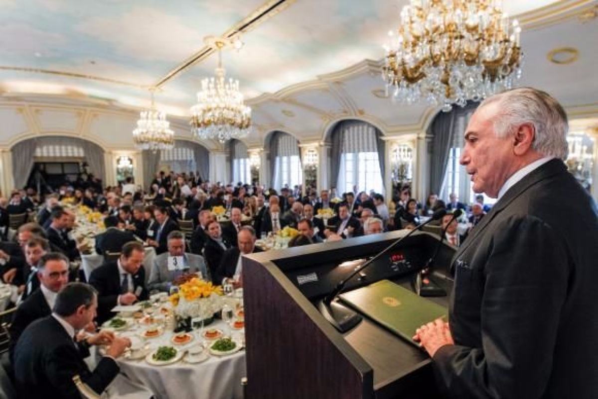 Presidente Michel Temer durante almoo ampliado com empresrios e investidores, promovido pelo Conselho das Amricas (Imagem: Beto Barata/Presidncia da Repblica)